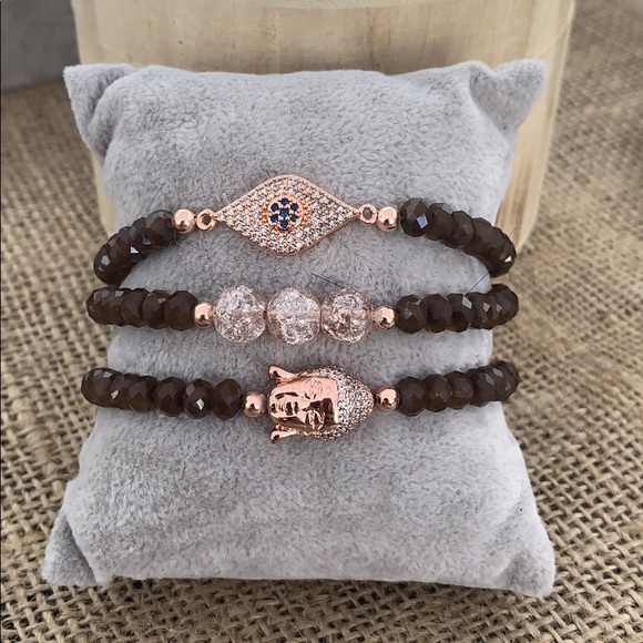 MAH Beads Jewelry - Rose Chocolate Buddha Bracelet Set